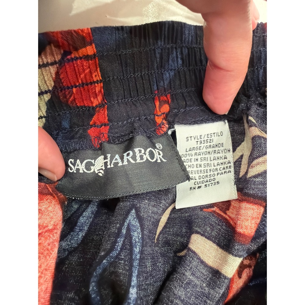 Vintage Sag Harbor Floral Midi Skirt Elastic Waist Pockets Botanical Print L - Picture 6 of 6